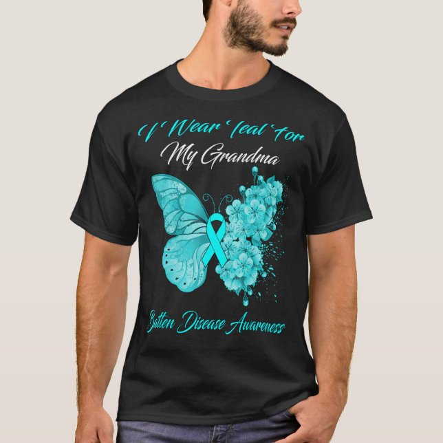Camiseta Borboleta Eu Visto Teal Para Minha Avó Batten Dise (Frente)
