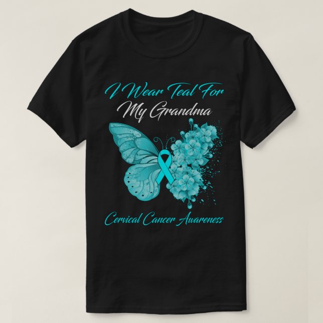 Camiseta Borboleta Eu Visto Teal Para Minha Avó Cervosa (Frente do Design)