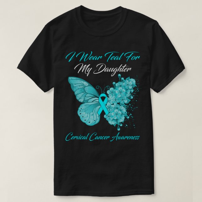 Camiseta Borboleta Eu Visto Teal Para Minha Filha Cervosa (Frente do Design)