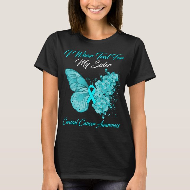 Camiseta Borboleta Eu Visto Teal Para Minha Irmã Cervical (Frente)
