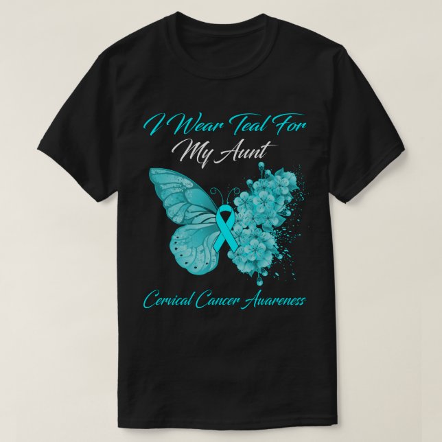 Camiseta Borboleta Eu Visto Teal Para Minha Tia Cancer Cerv (Frente do Design)