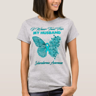 Camiseta Borboleta Eu Visto Teal Para O Meu Marido Sclerode