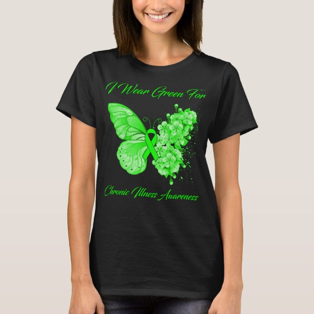 Camiseta Borboleta Eu Visto Verde Para Doença Crônica (Frente)