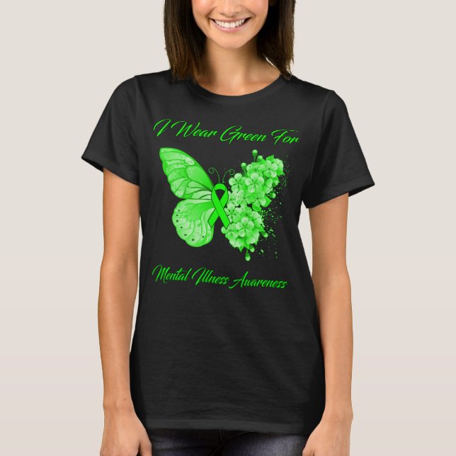 Camiseta Borboleta Eu Visto Verde Para Doença Mental (Frente)