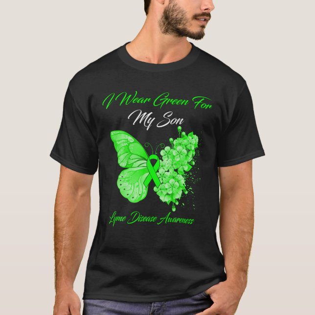 Camiseta Borboleta Eu Visto Verde Para Minha Doença De Lyme (Frente)
