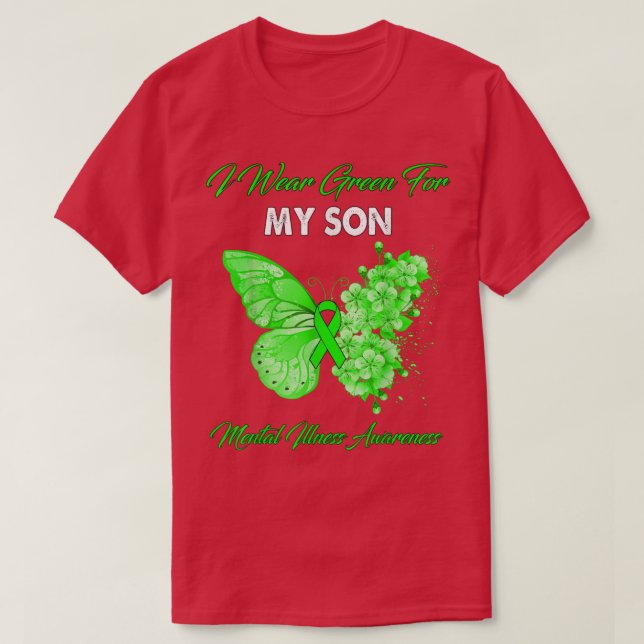 Camiseta Borboleta Eu Visto Verde Para Minha Doença Mental  (Frente do Design)