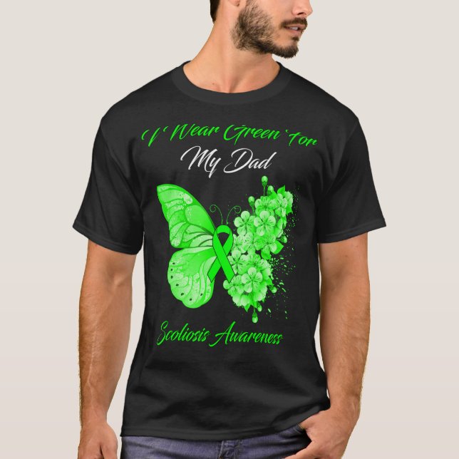 Camiseta Borboleta Eu Visto Verde Para Minha Escoliose Pai  (Frente)
