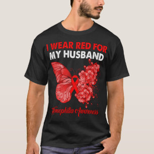Camiseta Borboleta Eu Visto Vermelho Para Meu Avô Hemofilia