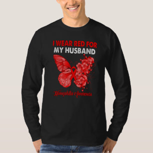 Camiseta Borboleta Eu Visto Vermelho Para Meu Marido Hemofi