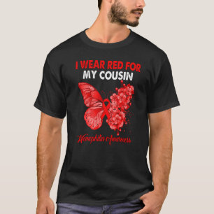 Camiseta Borboleta Eu Visto Vermelho Para Meu Primo Hemofil