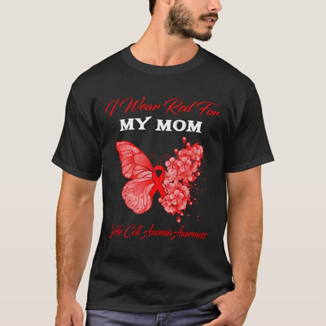 Camiseta Borboleta Eu Visto Vermelho Para Minha Mãe Anemia  (Frente)