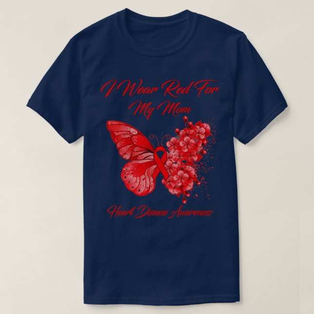 Camiseta Borboleta Eu Visto Vermelho Para Minha Mãe Doença  (Frente do Design)