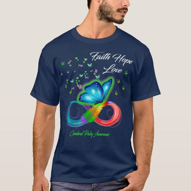 Camiseta Borboleta Faith Hope ama paralisia cerebral (Frente)