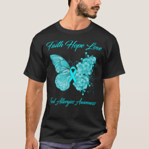 Camiseta Borboleta Fé Esperança Ama Alergia Comida Consciên