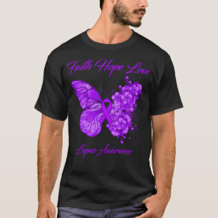 Camiseta Borboleta Fé Esperança Ama Consciência do Lupus