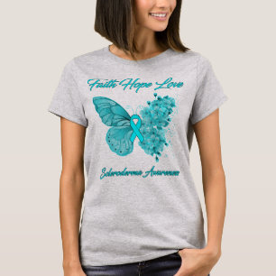 Camiseta Borboleta Fé Esperança Ama Consciência Escleroderm