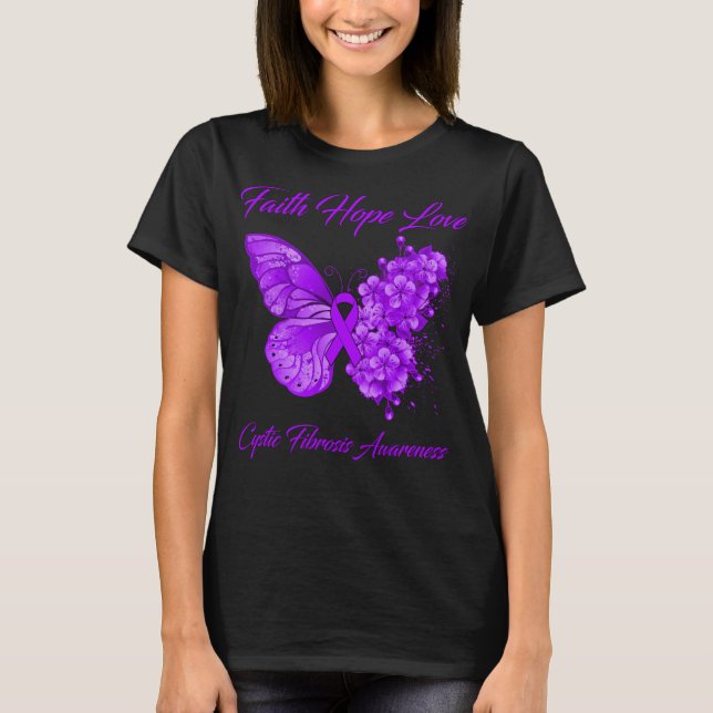 Camiseta Borboleta Fé Esperança Ama Fibrose Cística (Frente)