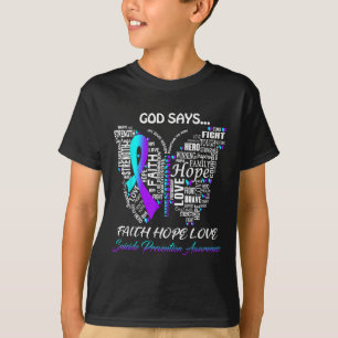 Camiseta Borboleta Fé Esperança Ama Prevenção Suicida Consc