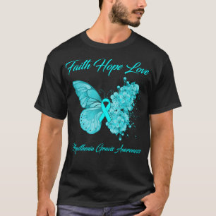 Camiseta Borboleta Fé Esperança Amor Miastenia Gravis Aware