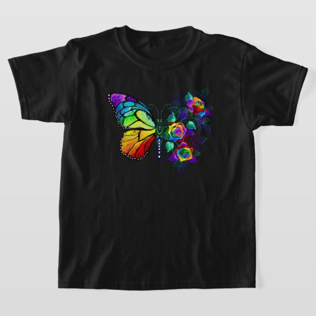 Camiseta Borboleta-flor-arco-íris (Postura )