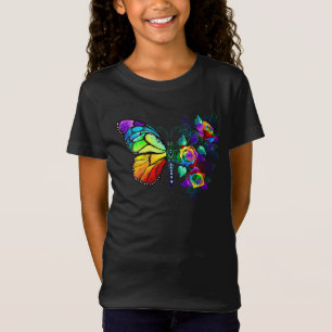 Camiseta Borboleta-flor-arco-íris