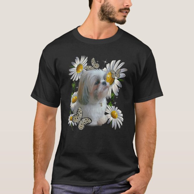 Camiseta Borboleta-Flor Cachorro Shih Tzu (Frente)