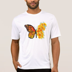 Camiseta Borboleta Flor com Amapola da Califórnia Amarela