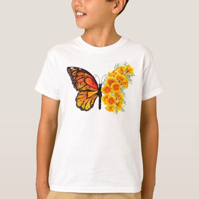 Camiseta Borboleta Flor com Papagaio Amarelo da Califórnia (Frente)