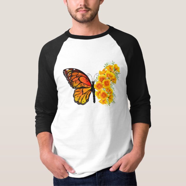 Camiseta Borboleta Flor com Papagaio Amarelo da Califórnia (Frente)