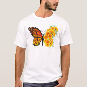 Camiseta Borboleta Flor com Papoula Amarela da Califórnia
