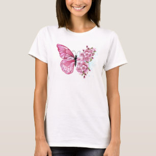 Camiseta Borboleta Flor com Sakura Rosa