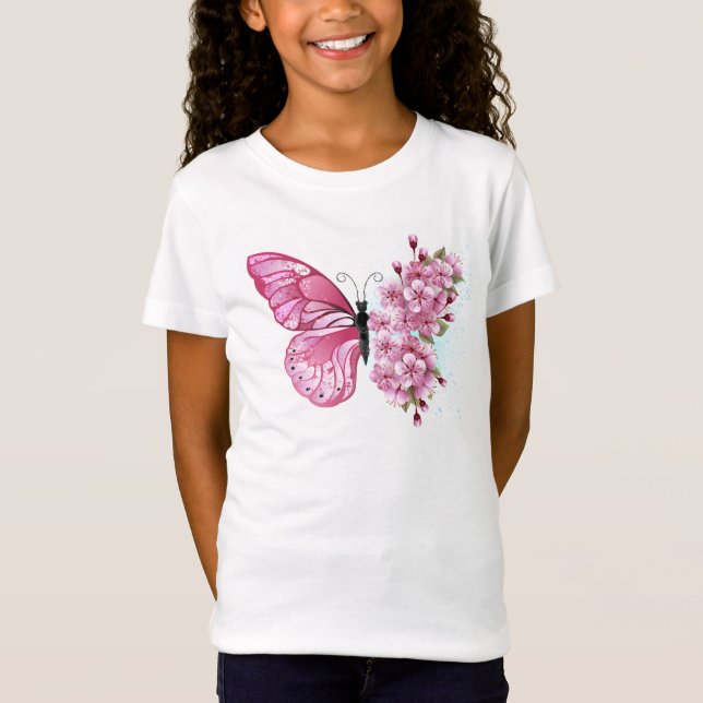 Camiseta Borboleta Flor com Sakura Rosa (Frente)