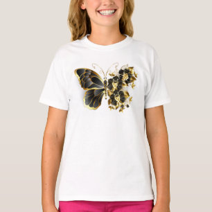 Camiseta Borboleta Flor Dourada com Orquídea Preta