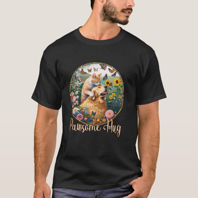 Camiseta Borboleta Flor Funny Pawsome Abraço Ouro Recupera (Frente)