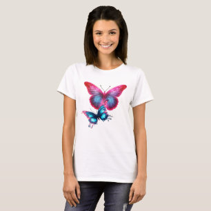 Camiseta Borboleta Flutuante Borboletas Coloridas em Branco