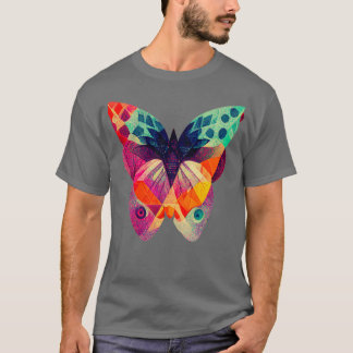 Camiseta Borboleta fractal abstrato isométrica em risógrafo
