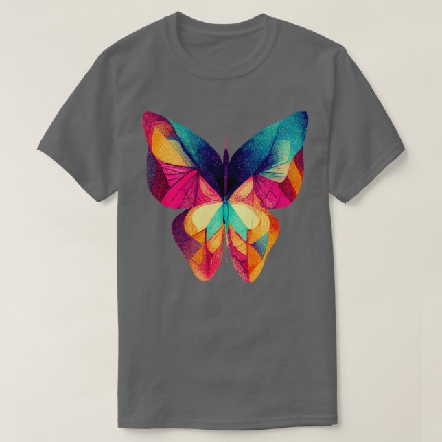 Camiseta Borboleta fractal abstrato isométrica em risógrafo (Frente do Design)