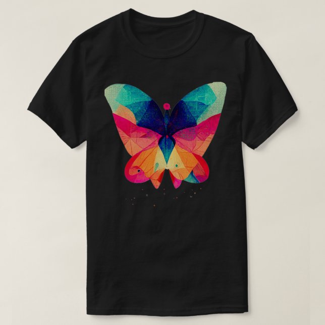 Camiseta Borboleta fractal abstrato isométrica em risógrafo (Frente do Design)
