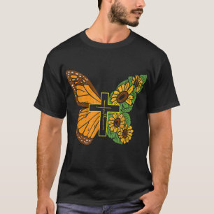 Camiseta Borboleta Girassol Cruz Fé Deus Jesus Cristão