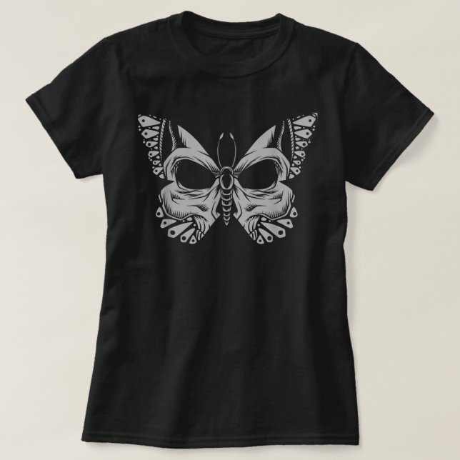 Camiseta Borboleta Gótico de Borboleta de Crânio T (Frente do Design)