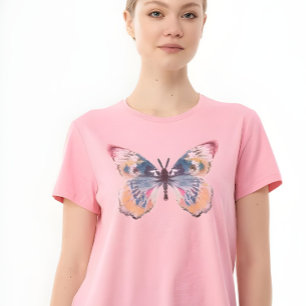 Camiseta Borboleta Gráfica em Aquarela Caprichosa Rosa Past
