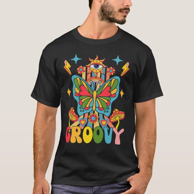 Camiseta Borboleta Groovy, Retro Engraçado de Groovy (Frente)