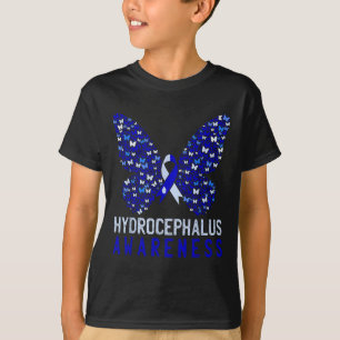 Camiseta Borboleta Hidrocefalia Mês-Consciência Azul Ribbo