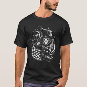 Camiseta Borboleta Koi Yin Yang Art Em Um Koi Pond