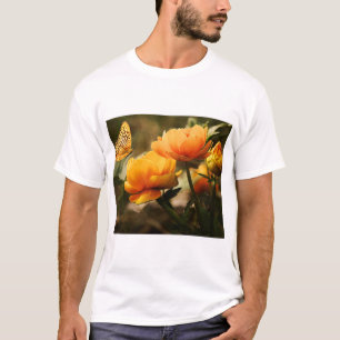 Camiseta Borboleta Laranja e Flores