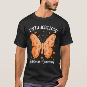 Camiseta Borboleta Laranja Fé Esperança Amor Leucemia