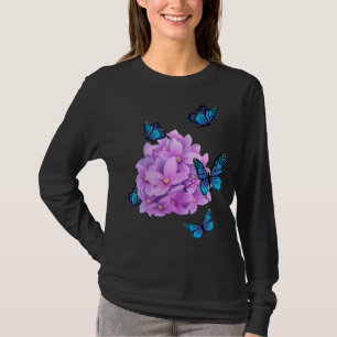 Camiseta Borboleta-lilás ama flores design naturais branco