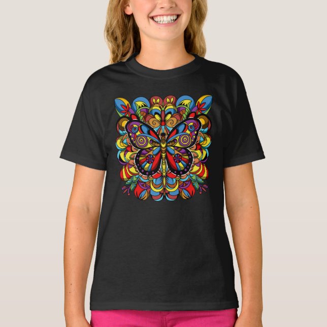 Camiseta Borboleta Mandala Psicodélica (Frente)