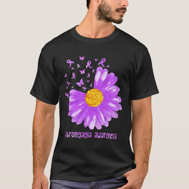 Camiseta Borboleta-margarida Fibromialgia Roxa Awarene (Frente)