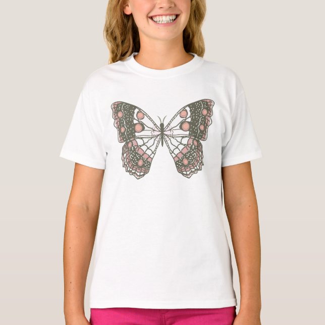 Camiseta Borboleta Mariposa Desenhada à Mão para Meninas (Frente)